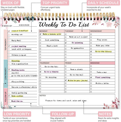 Weekly To Do List Notepad with 52 Undated Sheets（8.5"×11"）- Weekly Desk Planner Pad with Spiral Binding for Women & Man, Office, School and Home Personal Organizer
