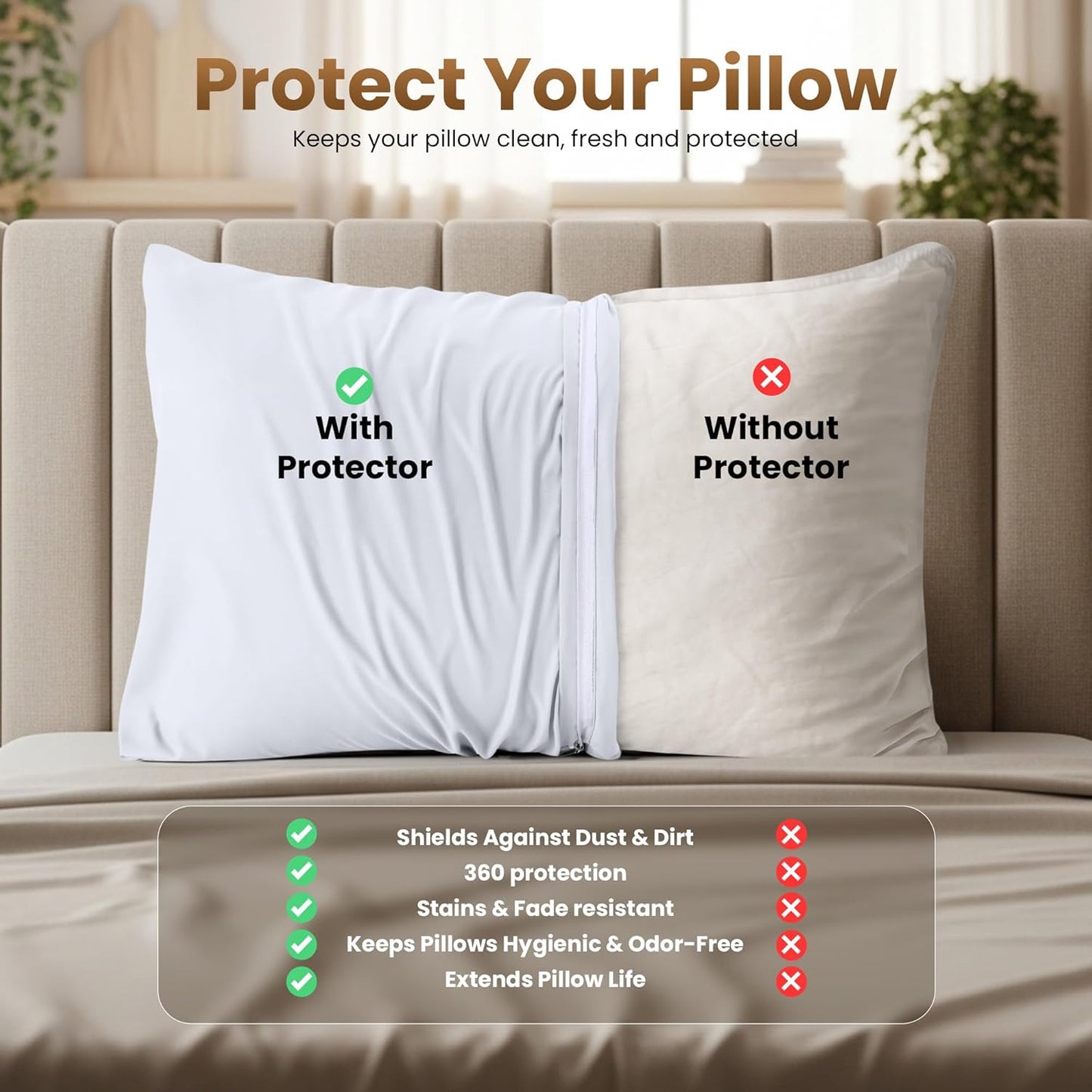 Utopia Bedding 4 Pack Pillow Protectors with Zipper Queen Size, Soft Brushed Microfiber Fabric Pillow Cases, Shrinkage and Fade Resistant Pillow Covers (White)