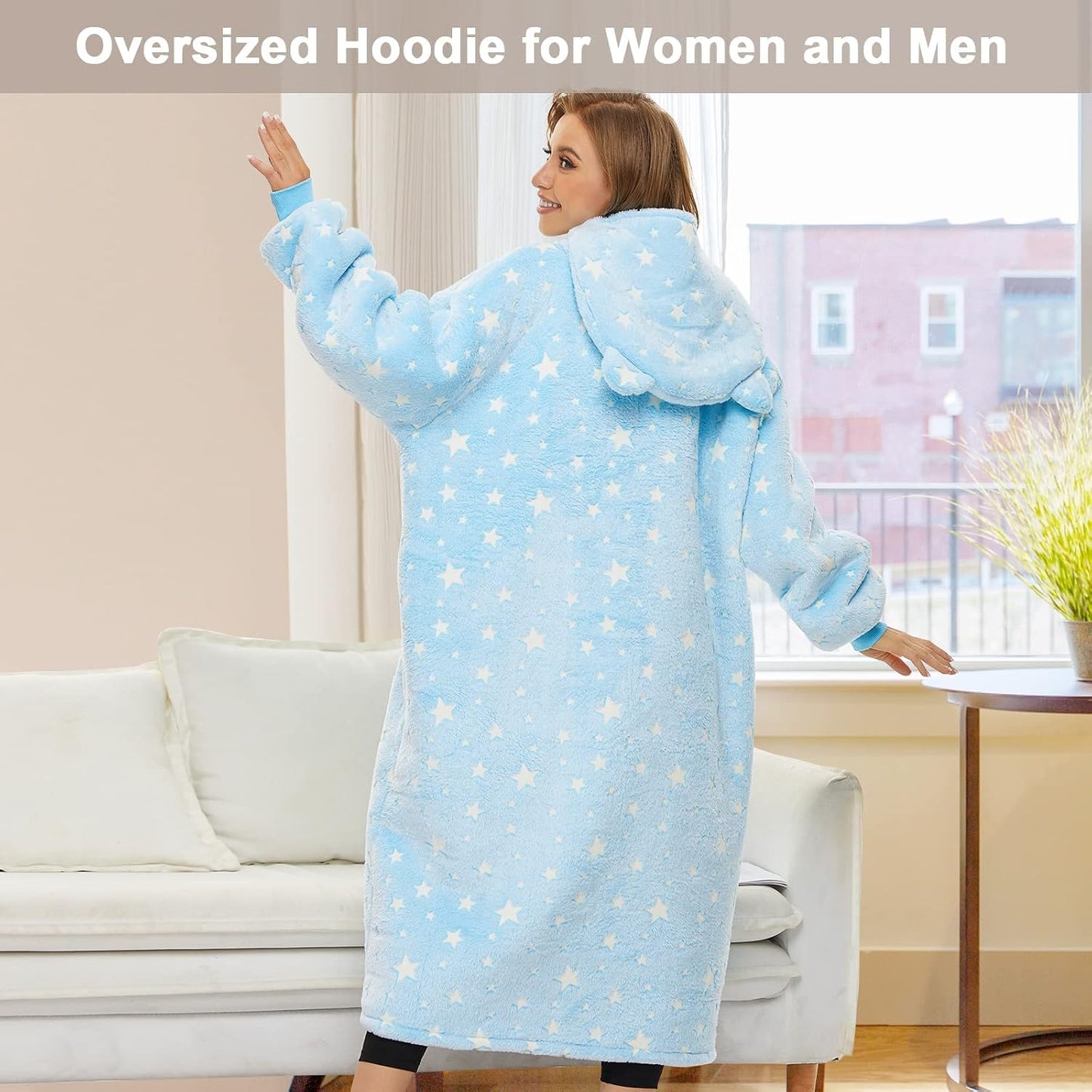 THREE POODLE Wearable Blanket Hoodie for Women, Oversized Sherpa Sweatshirt Blanket for Adults Men, Cozy Hooded Blankets, Gifts for Teen Girls Women Mom Sister