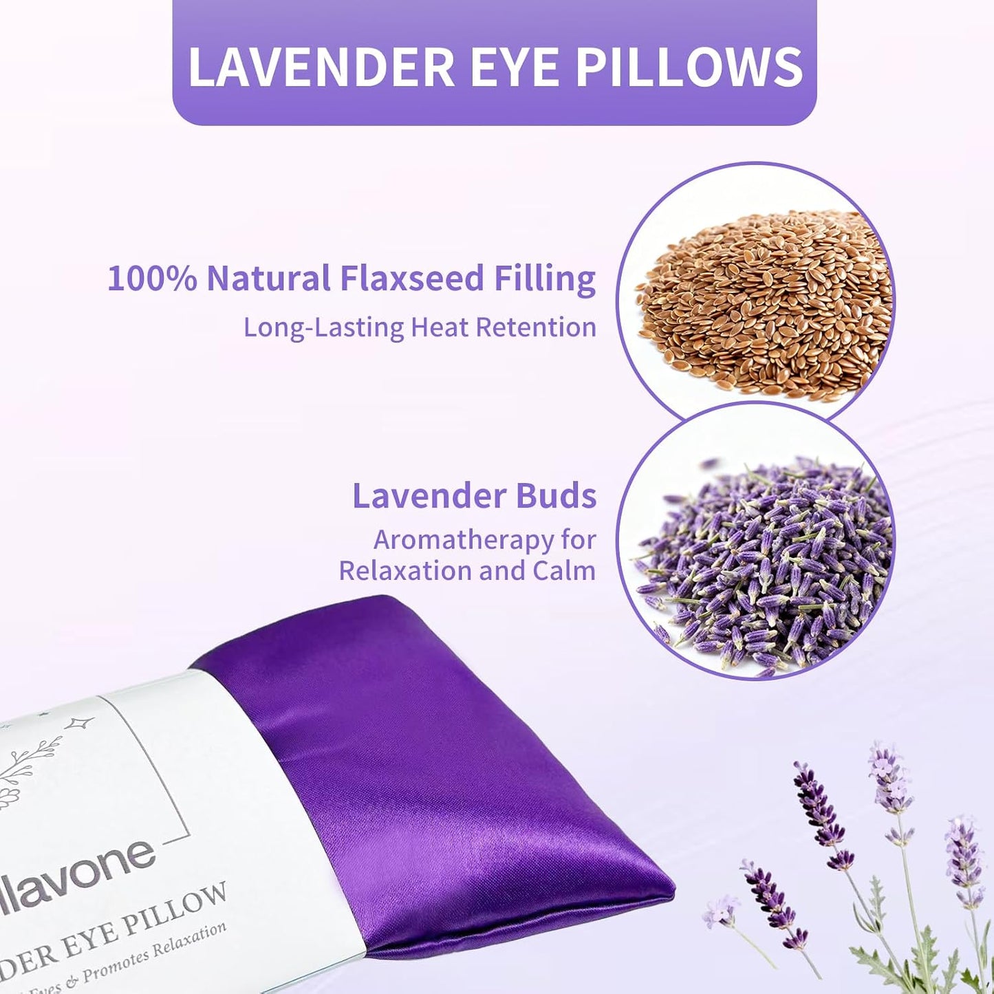 Lavender Weighted Eye Mask for Relaxation, Yoga, Sleeping, Lavender Eye Mask with Natural Flaxseeds & Lavender for Headache, Sinus, Dry Eyes Relief, Meditation Accessories with Aromatherapy,4PK