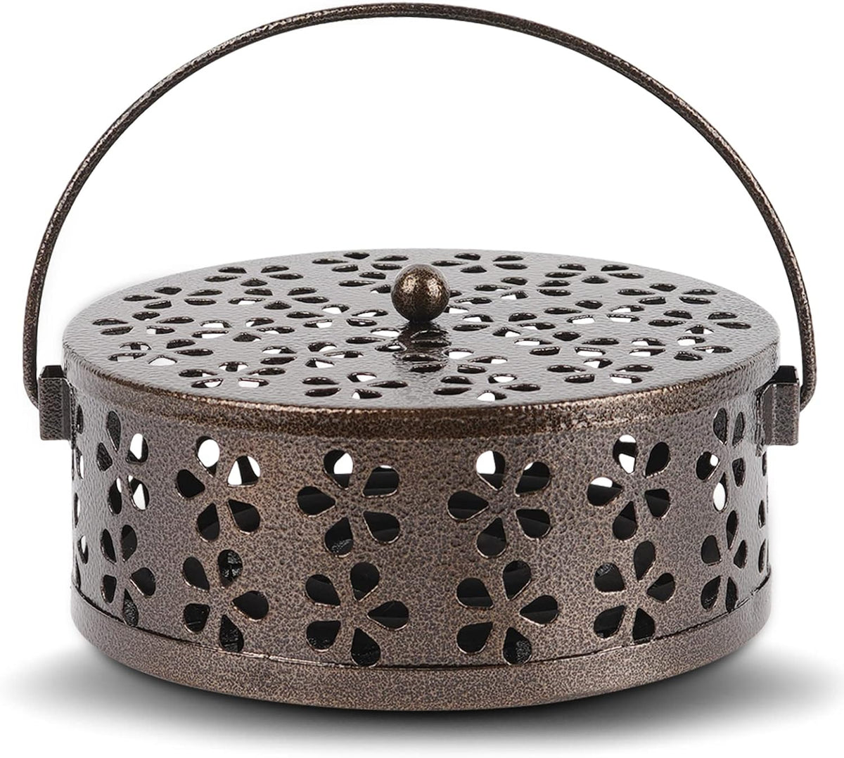 Portable Iron Mosquito Coil Holder with Handle for Outdoor, Bronze