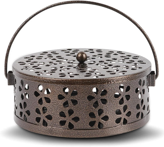 Portable Iron Mosquito Coil Holder with Handle for Outdoor, Bronze