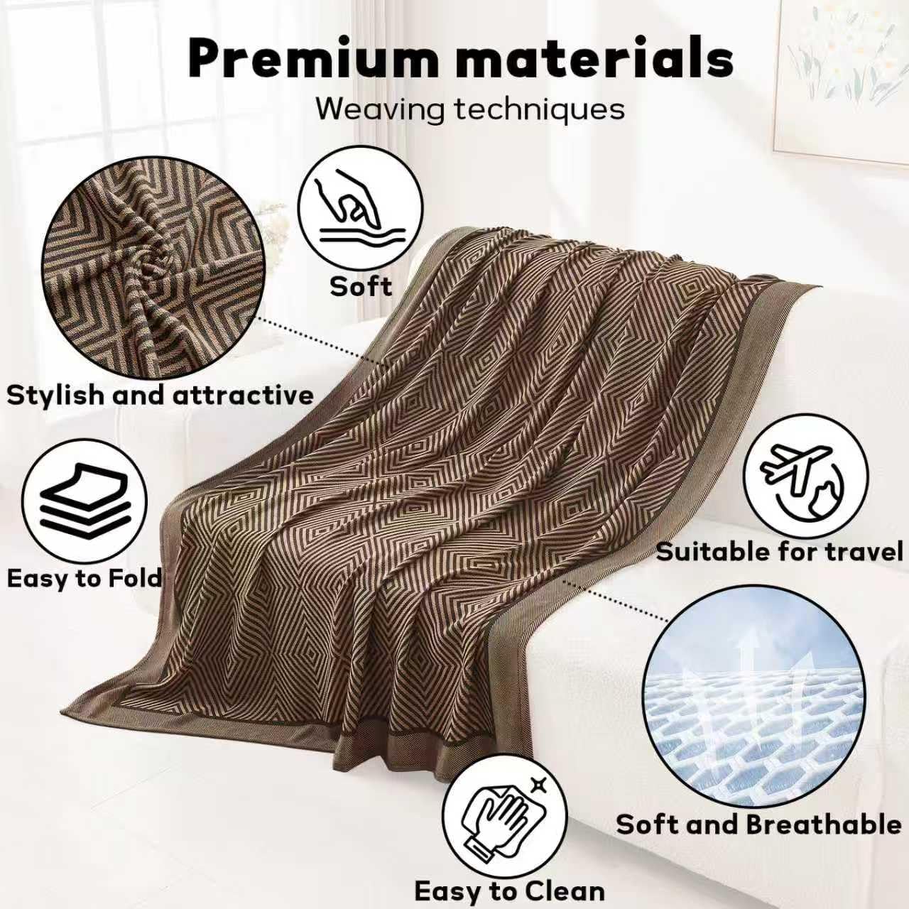 Travel Blanket Airplane - Ultra Soft & Lightweight Knit Design Compact Airplane Blanket,53x72 Inch,Stylish Travel Shawl Wraps for Flights,Office,Home Use,Travel Essentials & Gifts