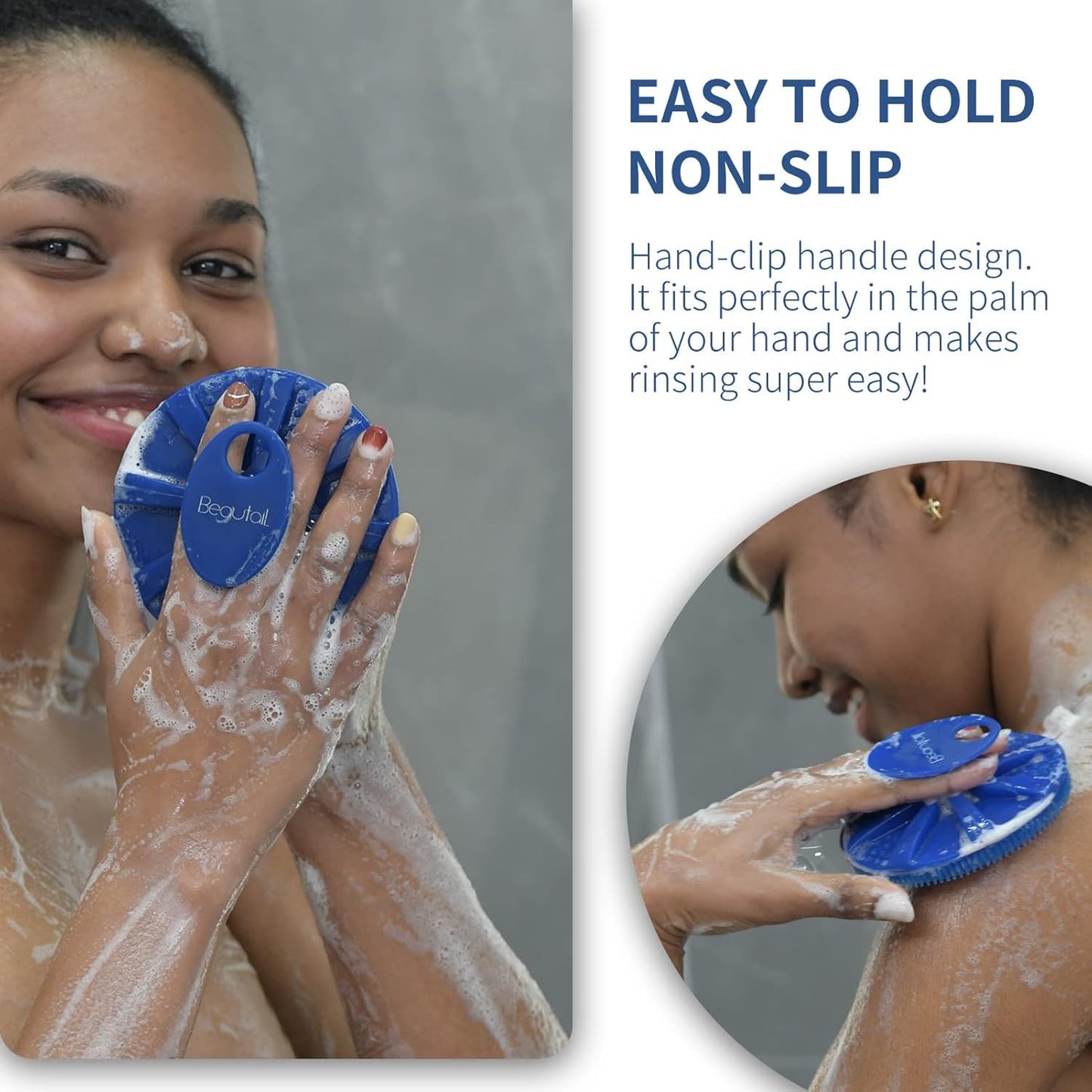Silicone Body Scrubber 2 Pack, BEAUTAIL Shower Bath Scrubber, More Hygienic Than Traditional Loofah, Lather Nicely, Gentle Exfoliating Brush for Women Men Baby Sensitive Skin, Black+Purple