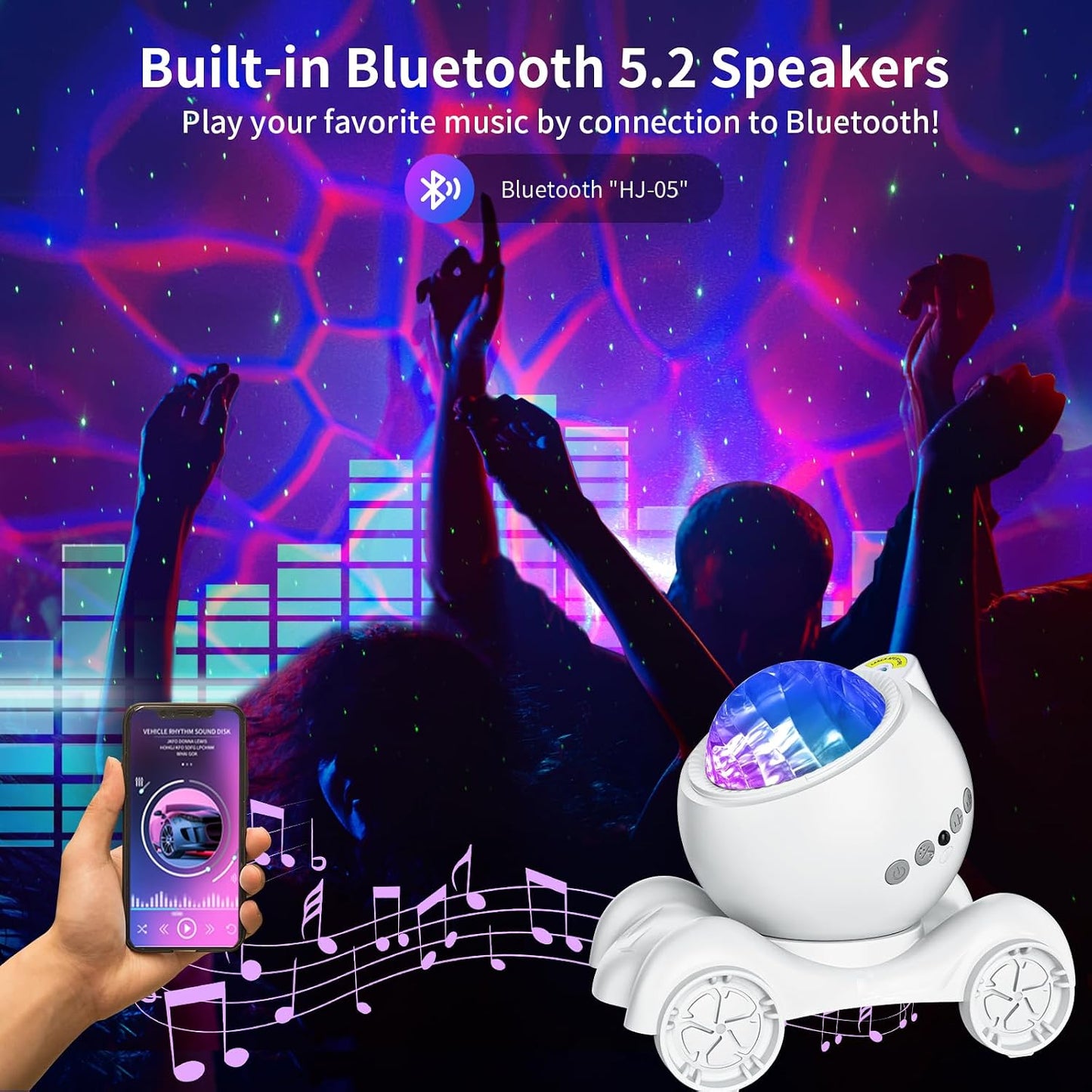 ENOKIK Galaxy Projector, Star Aurora Projector Built-in Bluetooth Speaker, Night Light for Kids Adults, White Noise Light for Home Decor/Relaxation/Party/Music/Gift (Black)