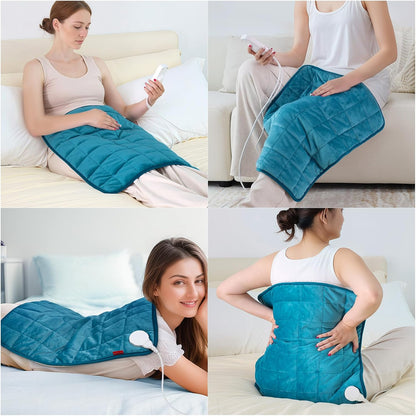 Comfytemp Weighted Heating Pad for Back & Period, FSA Eligible Electric Heat Pad, Birthday Gift for Women Men Mom Dad & Father Day Gifts, 2.2 lb HSA Neck Shoulder Heated Pad, 2H Auto-Off, 12x24, Blue