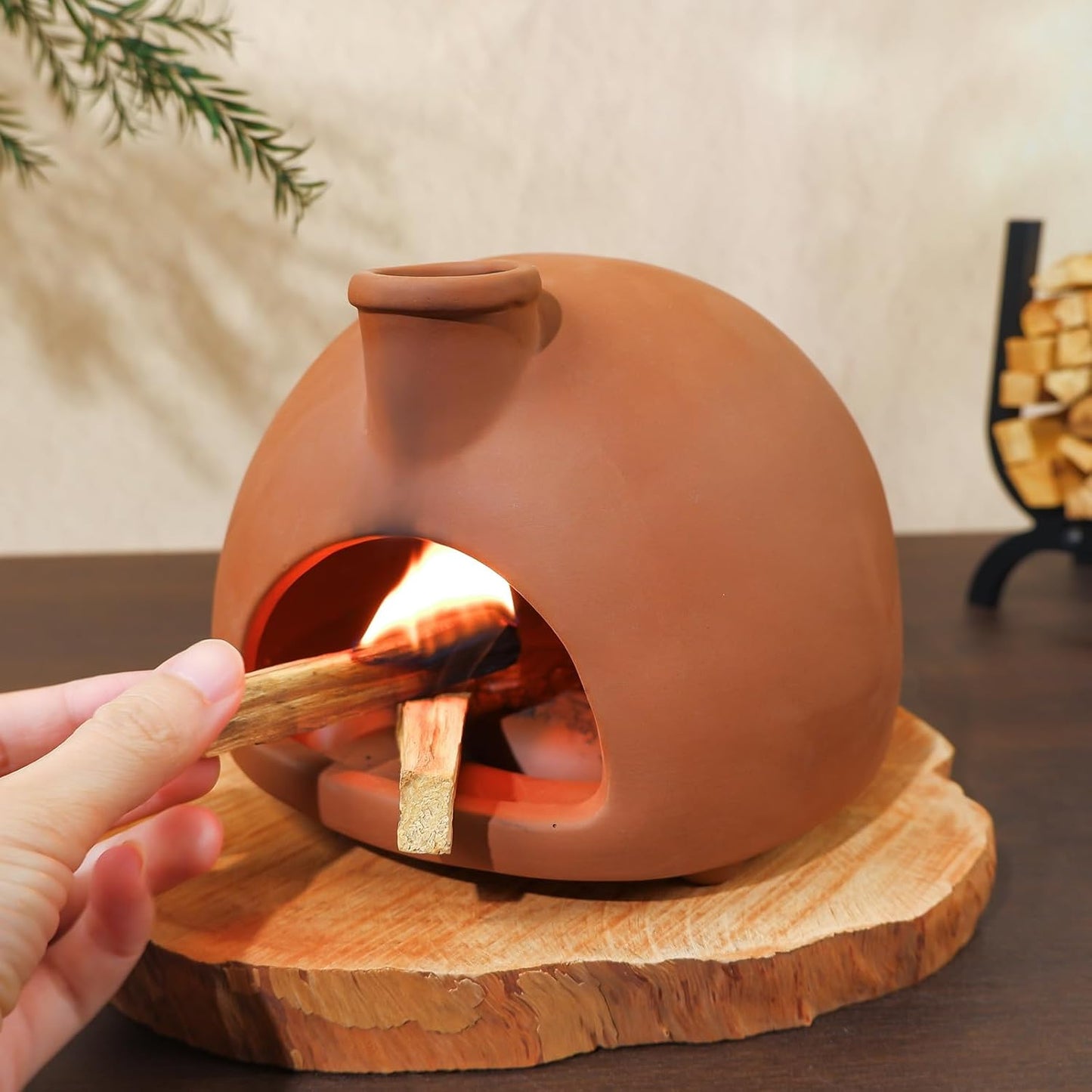 MOUGIGI Terracotta Palo Santo Holder - Modern Chiminea Incense Burner for Yoga, Meditation, and Energy Cleansing - Wood Sticks Dish, Sage Ash Catcher, Smudge Bowl, Cone Burner - Unique Meditation Gift