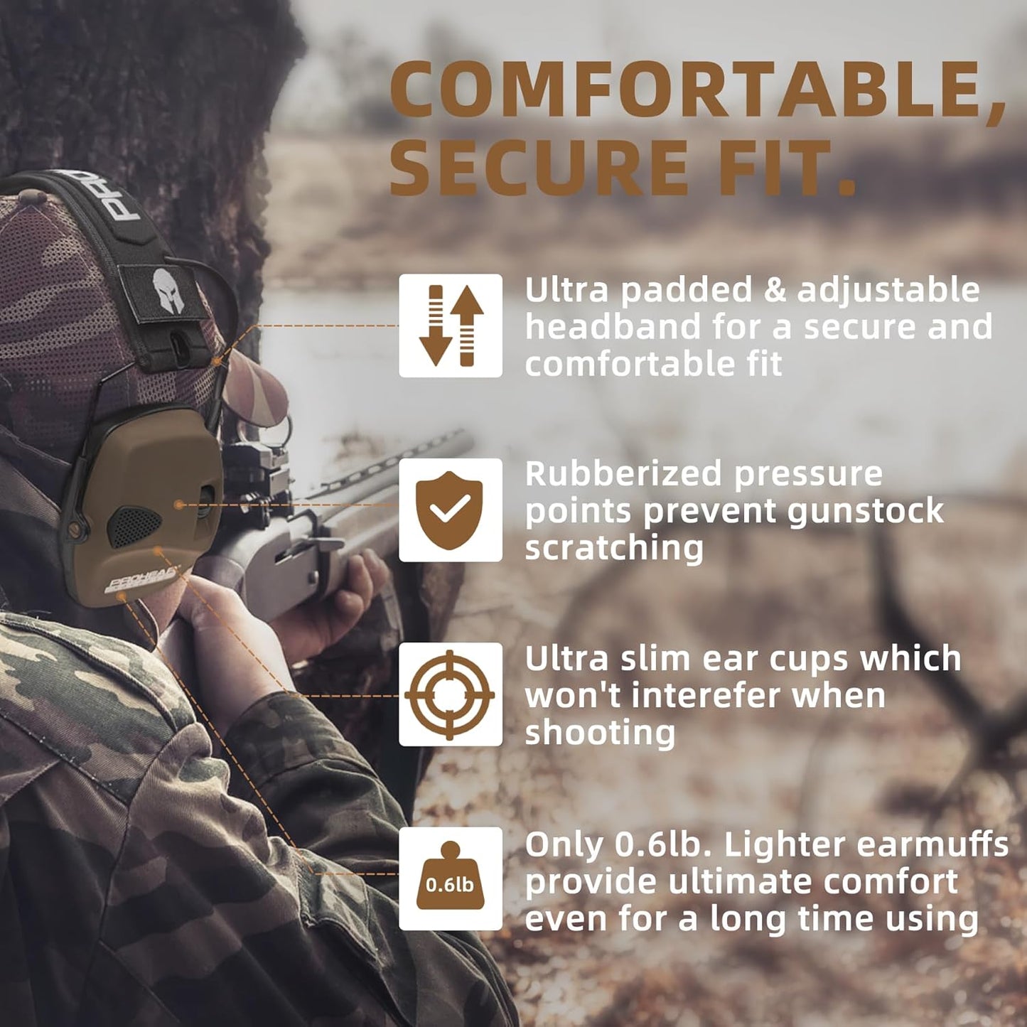 PROHEAR Electronic Ear Protection for Shooting with 4X Sound Amplification, Gun Range Hearing Protection Muffs, NRR 23dB Noise Reduction Headphones for Hunting, Green
