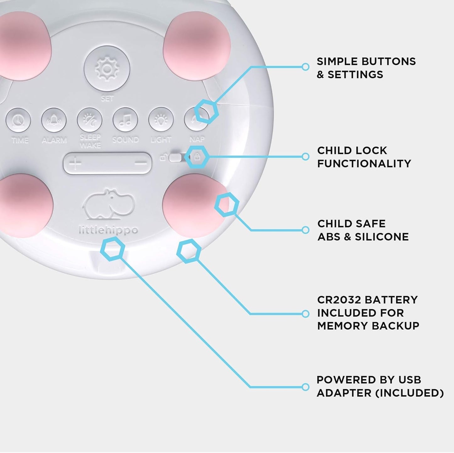 LittleHippo Mella: Kids Alarm Clock, Ready to Rise Children's Sleep Trainer, Night Light, Sound Machine and OK to Wake for Toddlers and Kids - Arctic Blue (Updated 2025)