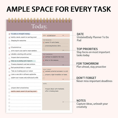 To Do List Notepad - Daily Planner Notepad 104 Pages Task Planner, 6.7" x 9.8" Double Sided Spiral Notebook with Checklist Productivity Planning Pad for Work Office Home-Pink