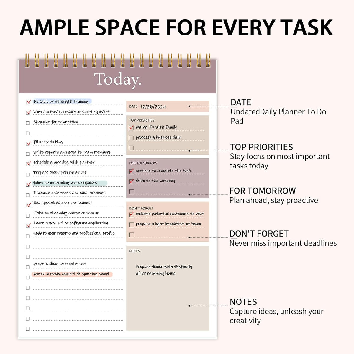 KMQOY To Do List Notepad, Daily Checklist Planner, 6.7" x 9.8", 104 Pages