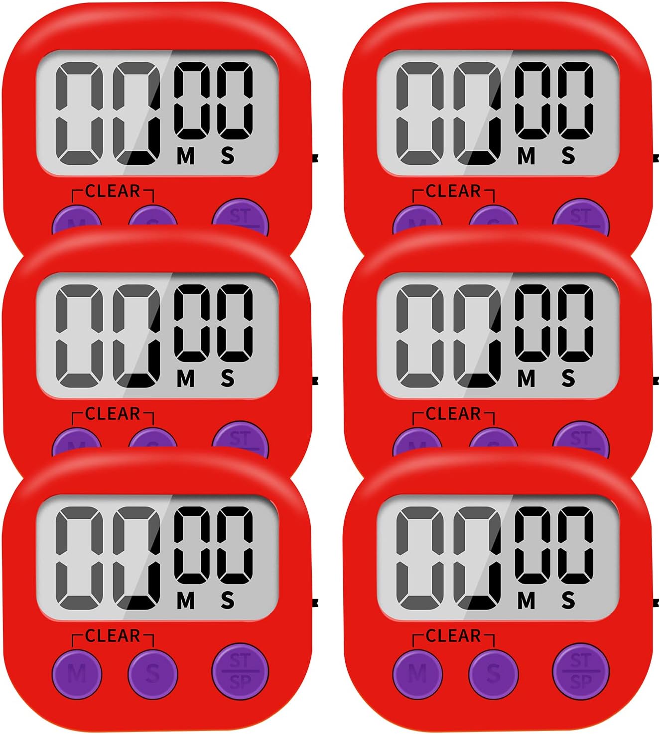 6 Pack Small Digital Kitchen Timer Magnetic Back and ON/Off Switch,Minute Second Count Up Countdown (Multicolored)