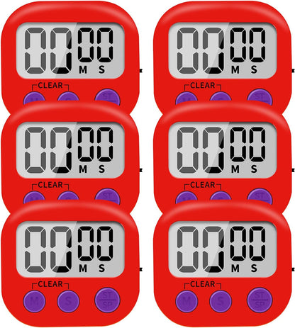 6 Pack Small Digital Kitchen Timer Magnetic Back and ON/Off Switch,Minute Second Count Up Countdown (Multicolored)