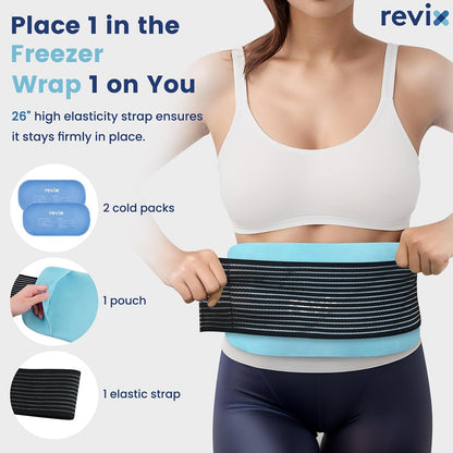 REVIX Ice Packs for Injuries Reusable, 2 Packs Hot and Cold Pack with Adjustable Strap, Flexible Ice Wraps for Joints and Muscle, Rotator Cuff, Back, Knee Discomfort Relief (10" x 5" Blue)