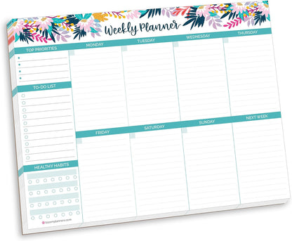 bloom daily planners Horizontal Weekly To Do List Notepad with 60 Undated Sheets - Weekly Desk Planner or Chore Pad with Priorities & Habit Tracker - 8.5” x 11” - Pastel