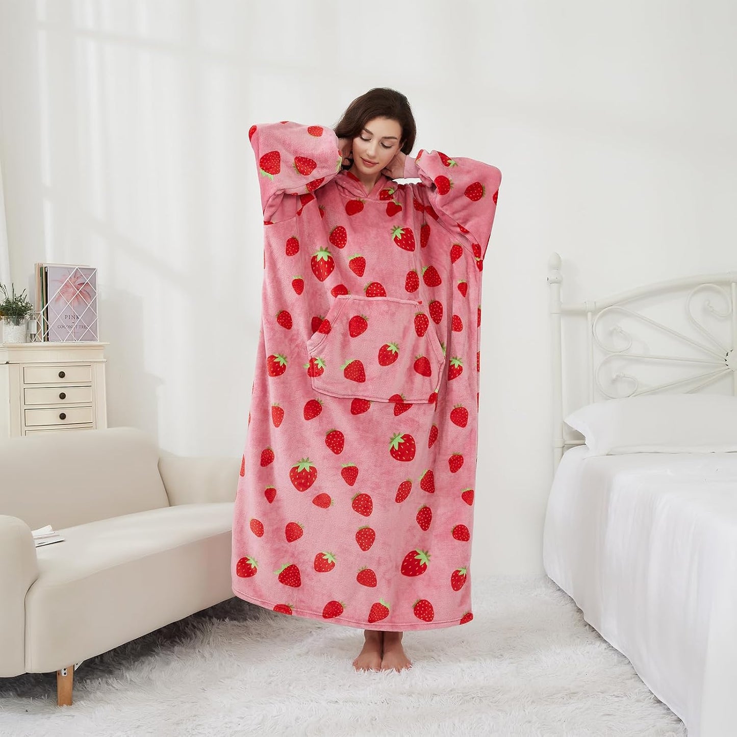 Capecage Blanket Hoodie, Long Hooded Blanket Sweatshirt as Birthday Gifts for Women Men, Long Wearable Blanket for Women Men.