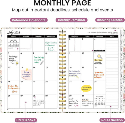 Planner 2026-2027, Academic Monthly and Weekly Calendar Planner for Women, July 2026 - June 2027, Hardcover Pretty Agenda Planner Book with Tabs, Spiral Daily Organizer for School Office Home Supplies, 6.3" x 8.5" - Blue Floral