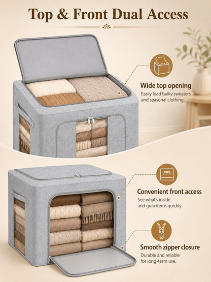 punemi 60L Sturdy Comforter Storage Bag, Blanket Organizer, Grey