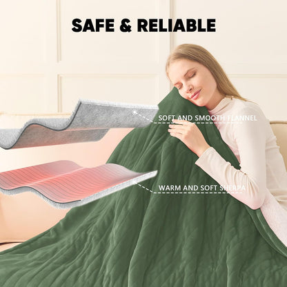 greenoak Heated Blanket Electric Throw 50"X60", Heating Blanket with 10 Heat Levels 1/2/4/6/8 Hours Auto-Off,Fleece Soft Sherpa Blanket,Gifts for Grandma Mom Seniors, Misty Grey