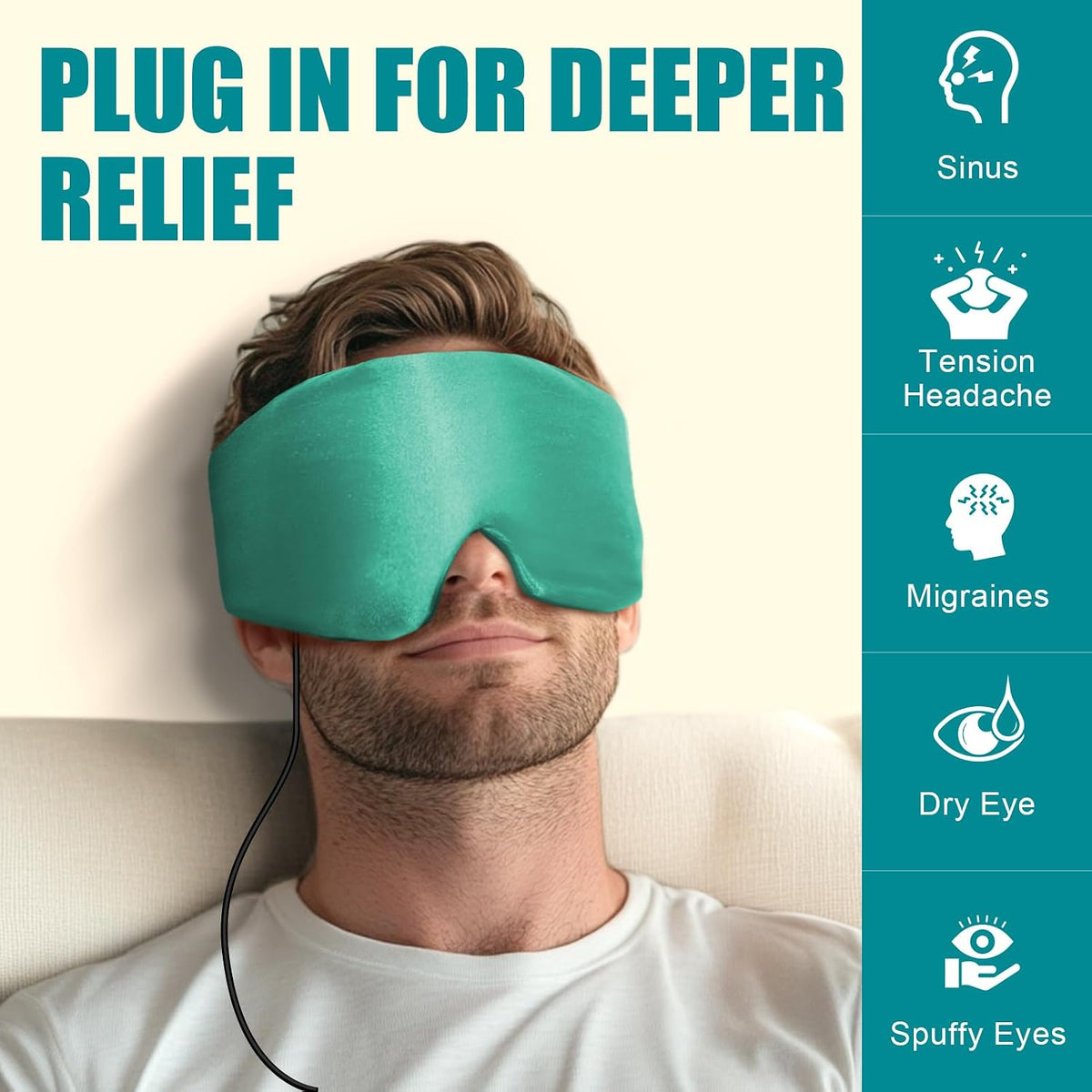 Heated Eye Mask for Dry Eyes and Sinus Pressure Relief, Ultra Soft Face Heating Pad for Tension Headache Relief Green