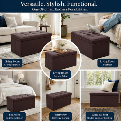 ALASDO Storage Ottoman Footrest Stool Small Ottoman with Storage Foldable Ottomans Foot Rest Footstool Bench for Living Room 17x13x13inches Grey