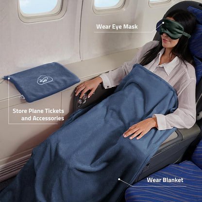 Travel Blanket Pillow,Airplane Blanket Compact with Bag Eye Mask, Ultra-Soft,Warm & Lightweight Included,Travel Essentials for Women & Men, Luggage Sleeve & Backpack Clip 65x40 in, Grey