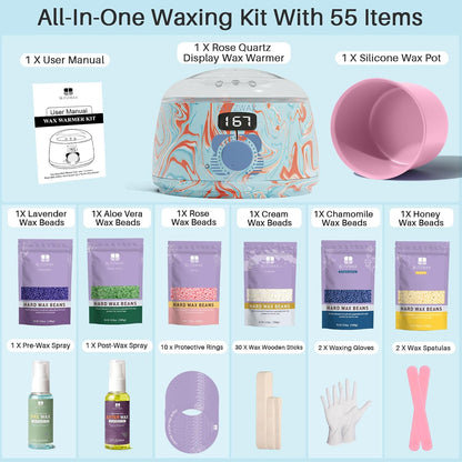 BLITZWAX Brazilian and Bikini Waxing Kit for Women, Hard Wax Warmer for Face, Legs and Body, At Home Hair Removal Kit, Beginner Friendly, Digital Fast Heating, 51 Wax Items