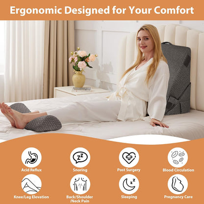 BIEEZZK Wedge Pillow Set for After Surgery, Wedge Pillow for Acid Reflux, Bed Wedge Pillow with Adjustable 9&12inch for Headboard,Sleeping, Orthopedic Memory Foam for Neck&Back Support, White/Grey