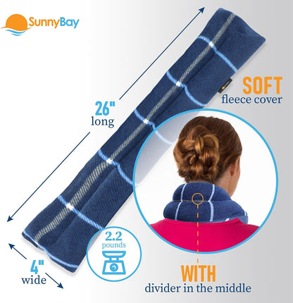SunnyBay Microwavable Heating Pad for Neck and Shoulder, Heated Neck Wrap, Microwave Heat Pad, Weighted Beanbag Moist Hot or Cold Compress, 2.2 lbs, 26x4 Inches, Navy Blue