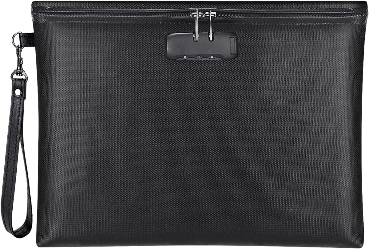 Fireproof Document Bag with Lock,Waterproof Money Pouch,14.3"x10.2"
