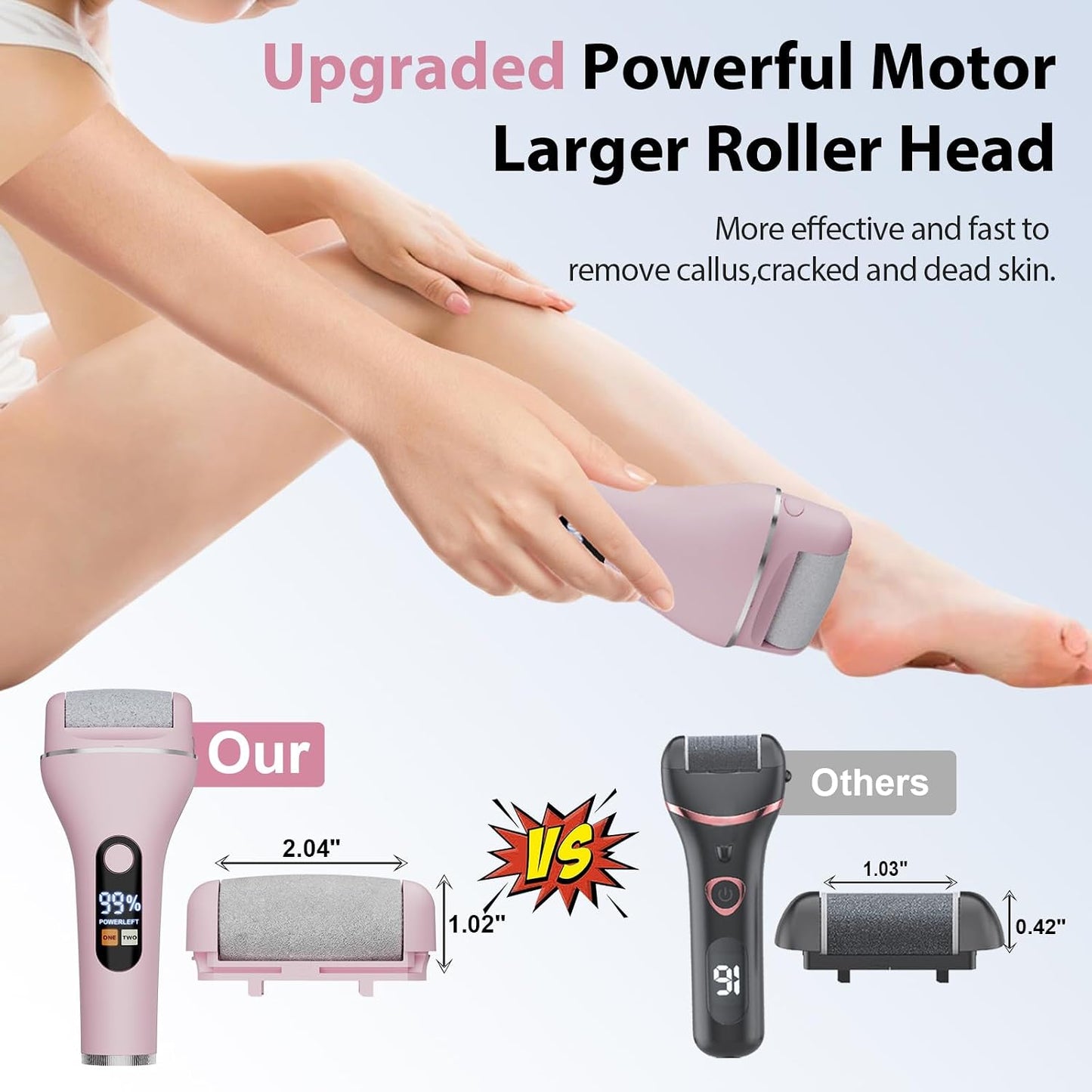 AdamPark Electric Callus Remover for Feet, Rechargeable Portable Electronic Foot Callus Remover 2-in-1 Wet/Dry Foot Scrubber Electric Toot File for Hard Cracked Dry Dead Skin（Pink）