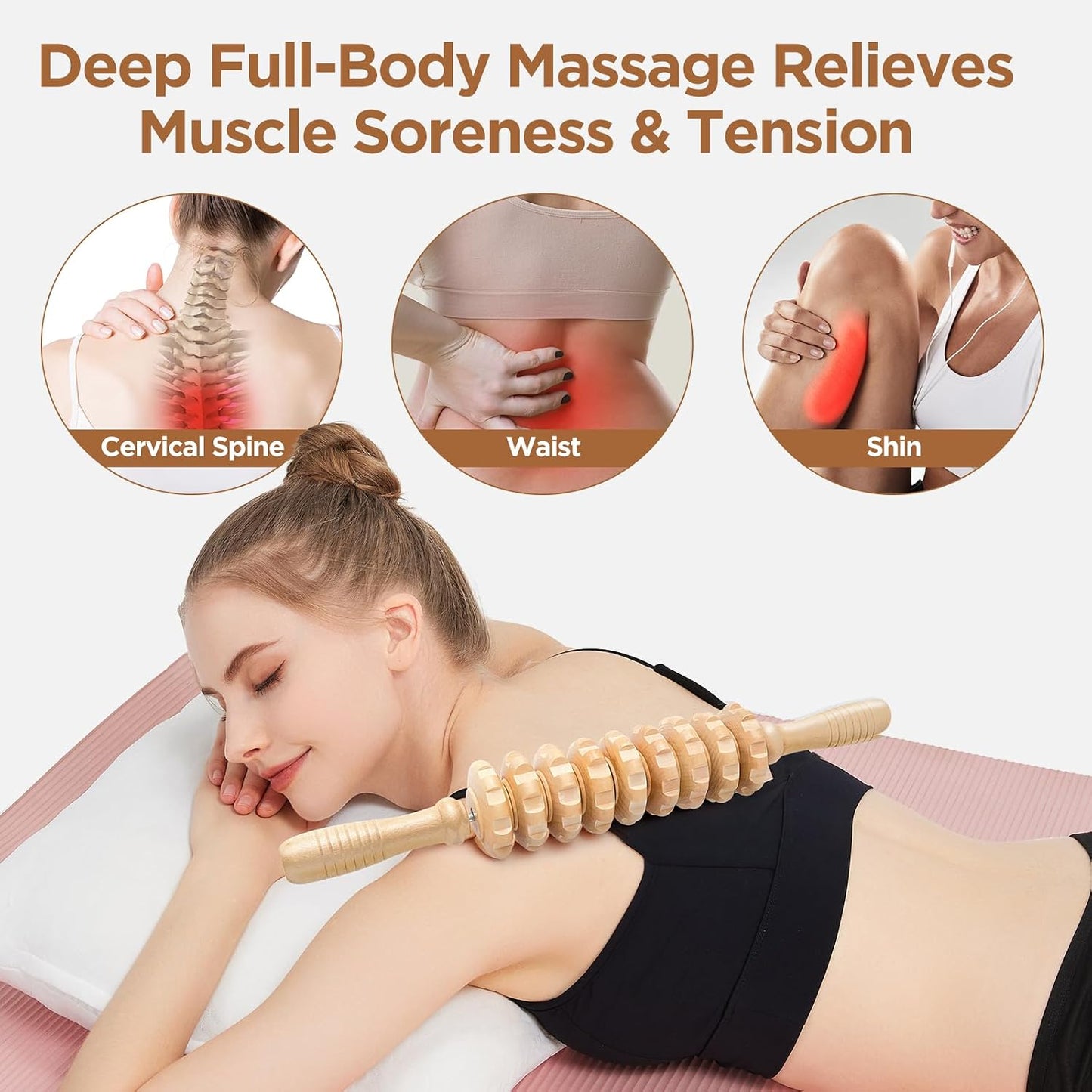 Muscle Roller Massage Roller Stick- Deep Tissue Fascia Blaster for Myofascial Pain Relief, Lymphatic Drainage & Body Sculpting, Handheld Physical Therapy & Recovery Tool (Pink black-18 inch)