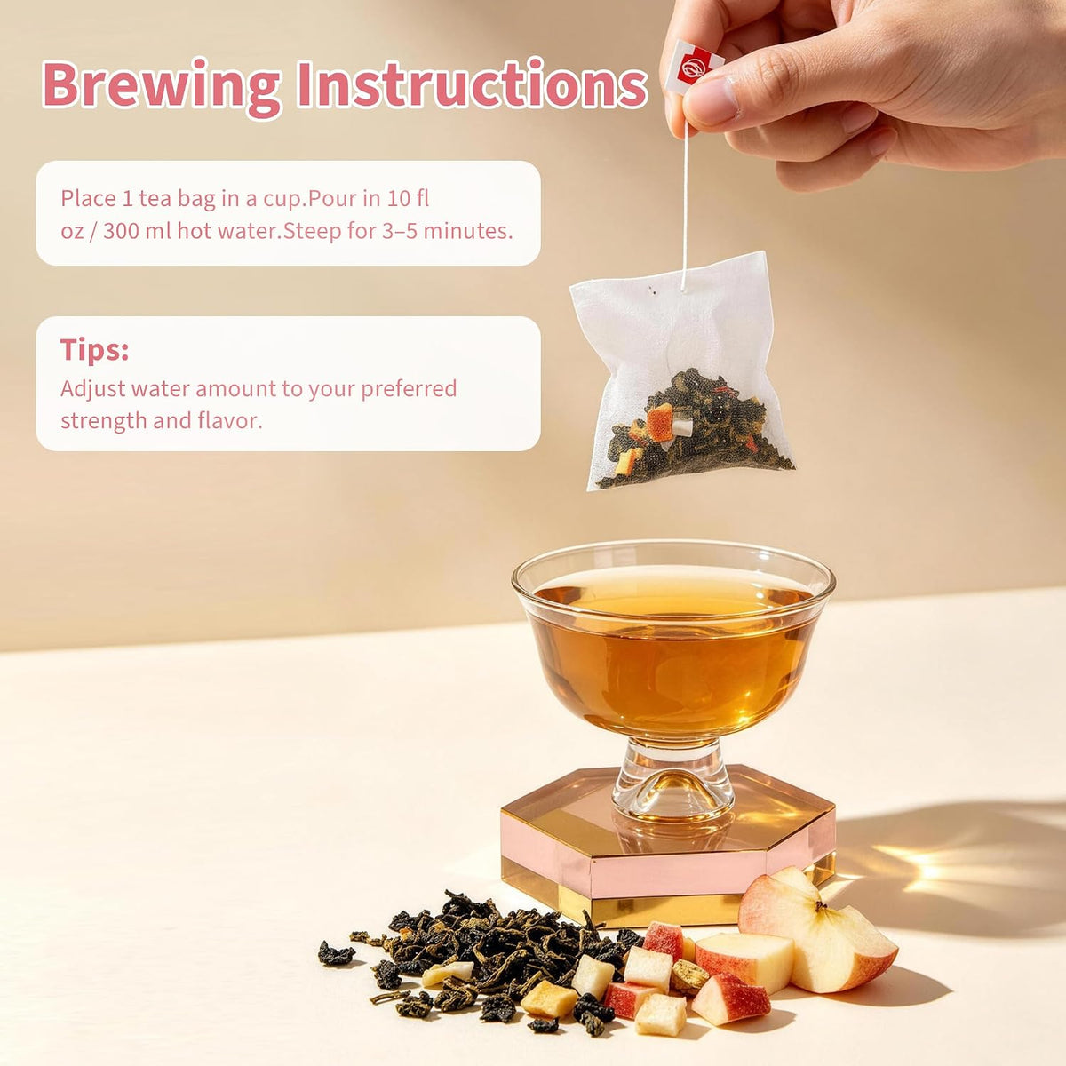 HAOYOYO Apple Peach Oolong Tea Bags, Fruity Oolong Tea, 20 Pyramid Tea Bags (4g Each), Smooth Floral Tea