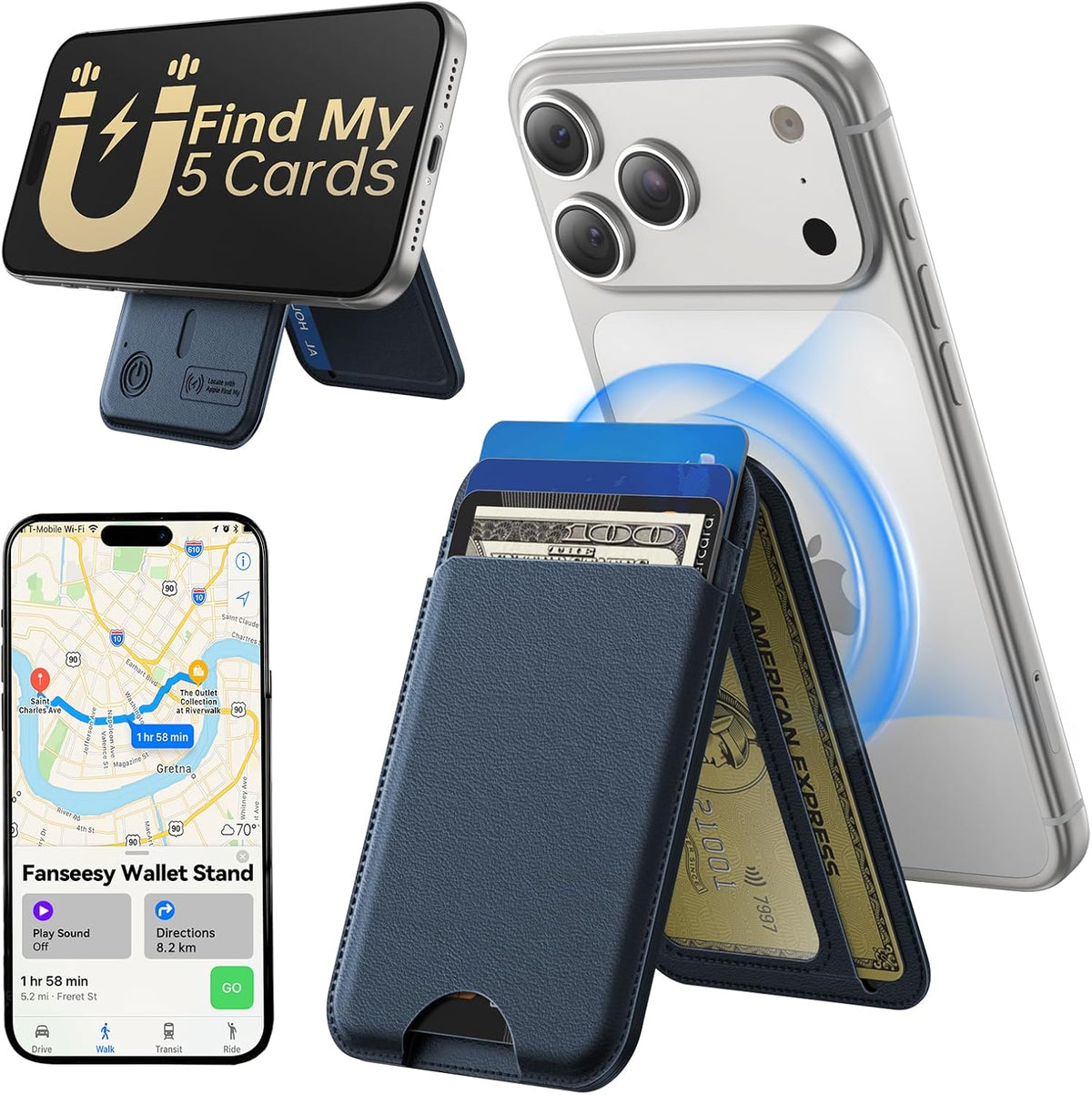 TWZKG for MagSafe Wallet, Works with Apple Find My,5 Card Holder with Stand