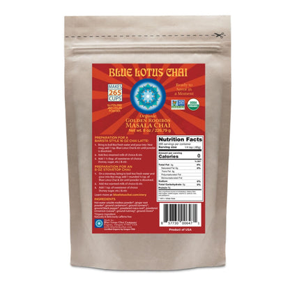 Blue Lotus Chai - Golden Masala Flavor Chai - Makes 100 Cups - 3 Ounce Masala Spiced Chai Powder with Organic Spices - Instant Indian Tea No Steeping - No Gluten