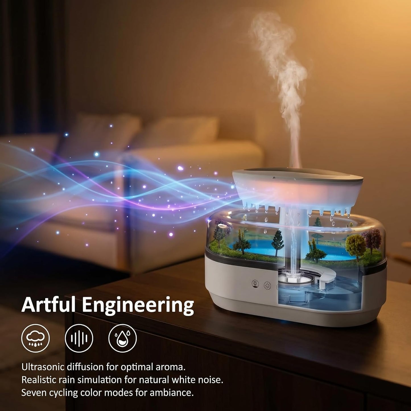Raindrop 250ML Essential Oil Diffuser Aromatherapy Humidifier - Large Opening Tank, Natural White Noise, Colorful Lights, Fine Atomization, Quiet Operation for Bedroom/Living Room/Office
