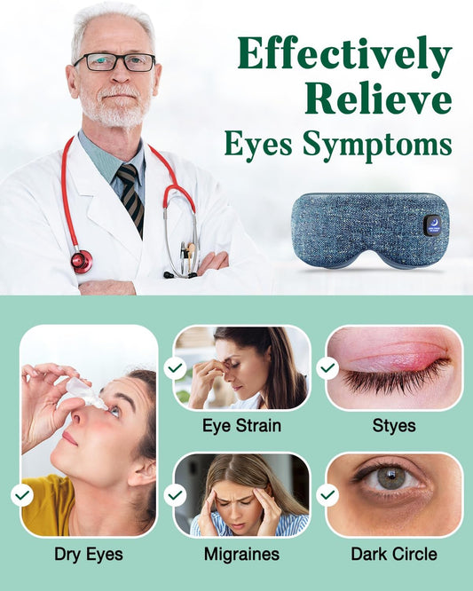 YoanYouth Heated Eye Mask for Dry Eyes, FSA Eligible HSA, Cordless Warm Compress for Eyes, Light Blocking Eye Heating Pad, Styes, Sleep, Cover Washable, Rechargeable, Light Blue