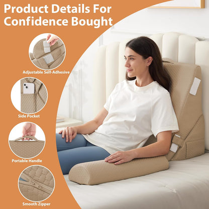 BIEEZZK Wedge Pillow Set for After Surgery, Wedge Pillow for Acid Reflux, Bed Wedge Pillow with Adjustable 9&12inch for Headboard,Sleeping, Orthopedic Memory Foam for Neck&Back Support, White/Grey
