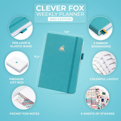 Clever Fox Planner 2nd Edition – Colorful Weekly & Monthly Goal Planner, Time Management & Productivity Organizer, Undated, A5 (Dark Teal)