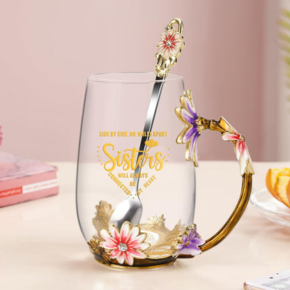 Enamel Glass Flower Tea Pot With Removable Loose Tea Leaf Infuser Tea Maker Teapot Set 30.4OZ Gifts for Women,Mom,Birthday