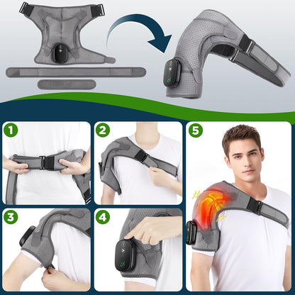 Cordless Shoulder Heating Pad, Heated Shoulder Brace for Men Women Rotator Cuff Pain Relief, Heated Shoulder Wrap with 3 Heat Levels and 3 Vibration Modes for Shoulder Discomfort Relief (Grey)