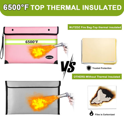 Upgraded Fireproof Money Bag,10 Layers of Heat Insulated Materials 6500°F