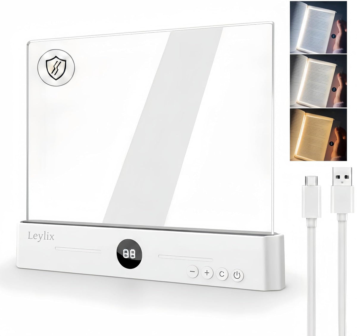 LED Flat Book Light for Reading at Night in Bed, Black