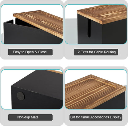 Bivvclaz Large Cable Management Box, Wooden Cord Organizer Box for Desk, Floor, Office to Hide Extension Cords Power Stripes Surge Protectors Chargers Wires, White