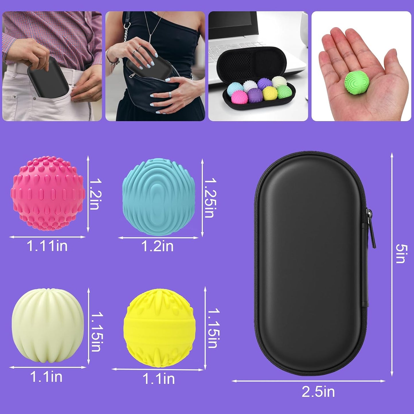 BUSOHA Silicone Fidget Balls - 4 Pack Fidget Toys Adults Sensory Toys Stress Balls for Adults Teens Gifts for Calming,Autism and ADHD Office