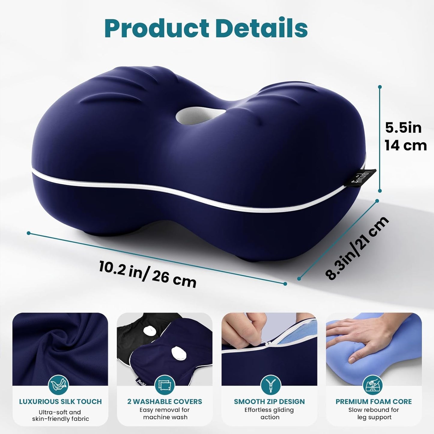 Knee Pillow for Side Sleepers - Smooth Spine Alignment Pillow, Memory Foam Knee Pillows for Back Hip Pain, Spine Aligning, Sciatica, Surgery Recovery, Pregnancy