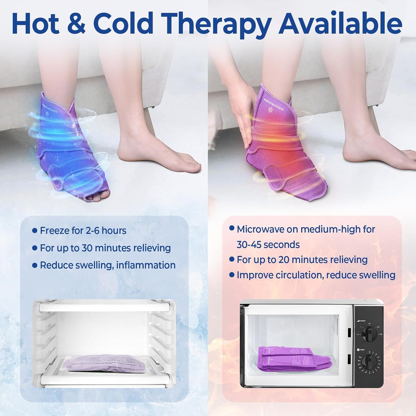 KingPavonini Ankle Foot Ice Pack Wrap for Sprained Ankle/Surgery Recovery, Reusable Gel Ice Packs for Feet Injuries, Plantar Fasciitis, Achilles Tendonitis, Hot/Cold Therapy, XL (1 Wrap+4 Gel Packs)