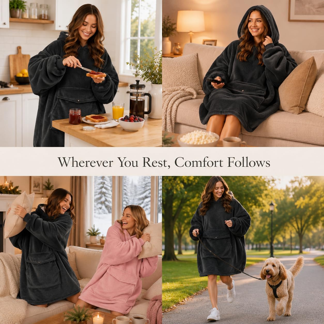 Krifey Wearable Blanket Hoodie, Oversized Sherpa Hooded Blanket for Adults | Soft sherpa fleece with sleeves and pocket; oversized fit for lounging, WFH, camping, Christmas and white elephant gifts.