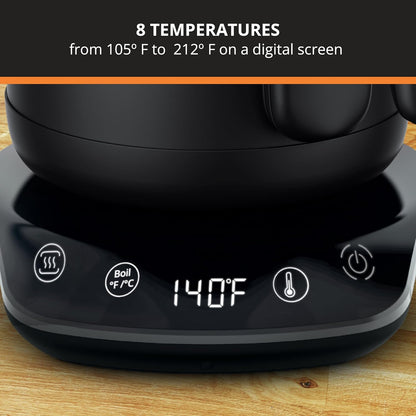 KRUPS Smart Temp Electric Kettle: 1.7L Capacity, 5 Precise Temperature Settings, Digital Display, Cool-Touch Exterior, Cordless Design for Tea and Coffee Lovers