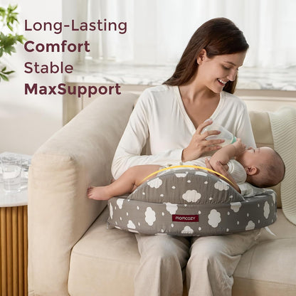 Momcozy CozyPro Nursing Pillow - All Around Lumbar & Arm Support - Safety Guard, Firm & Springy Memory Foam-Stable, Ergonomic Support, Easier Breastfeeding, Wider Cushion, Adjustable, Removable Cover